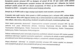Apel dotyczący szczepień przeciwko zakażeniom wirusem HPV