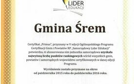 Gmina Śrem "Samorządowym Liderem Edukacji"