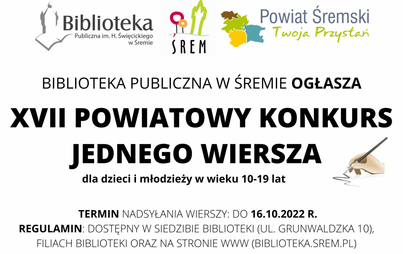 Zdjęcie do XVII Powiatowy Konkurs Jednego Wiersza - zaproszenie do udziału