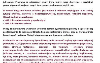 Zdjęcie do Pomoc żywnościowa w formie paczek