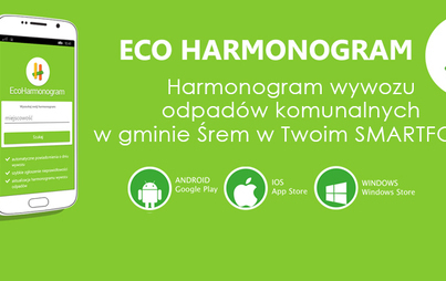 Zielony plakat zapraszający do aplikacji ecoharmonogram