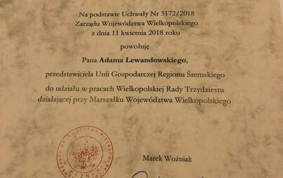 Zdjęcie do Burmistrz Śremu powołany do Wielkopolskiej Rady Trzydziestu