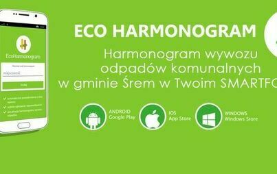 Zielony plakat zapraszający do aplikacji ecoharmonogram
