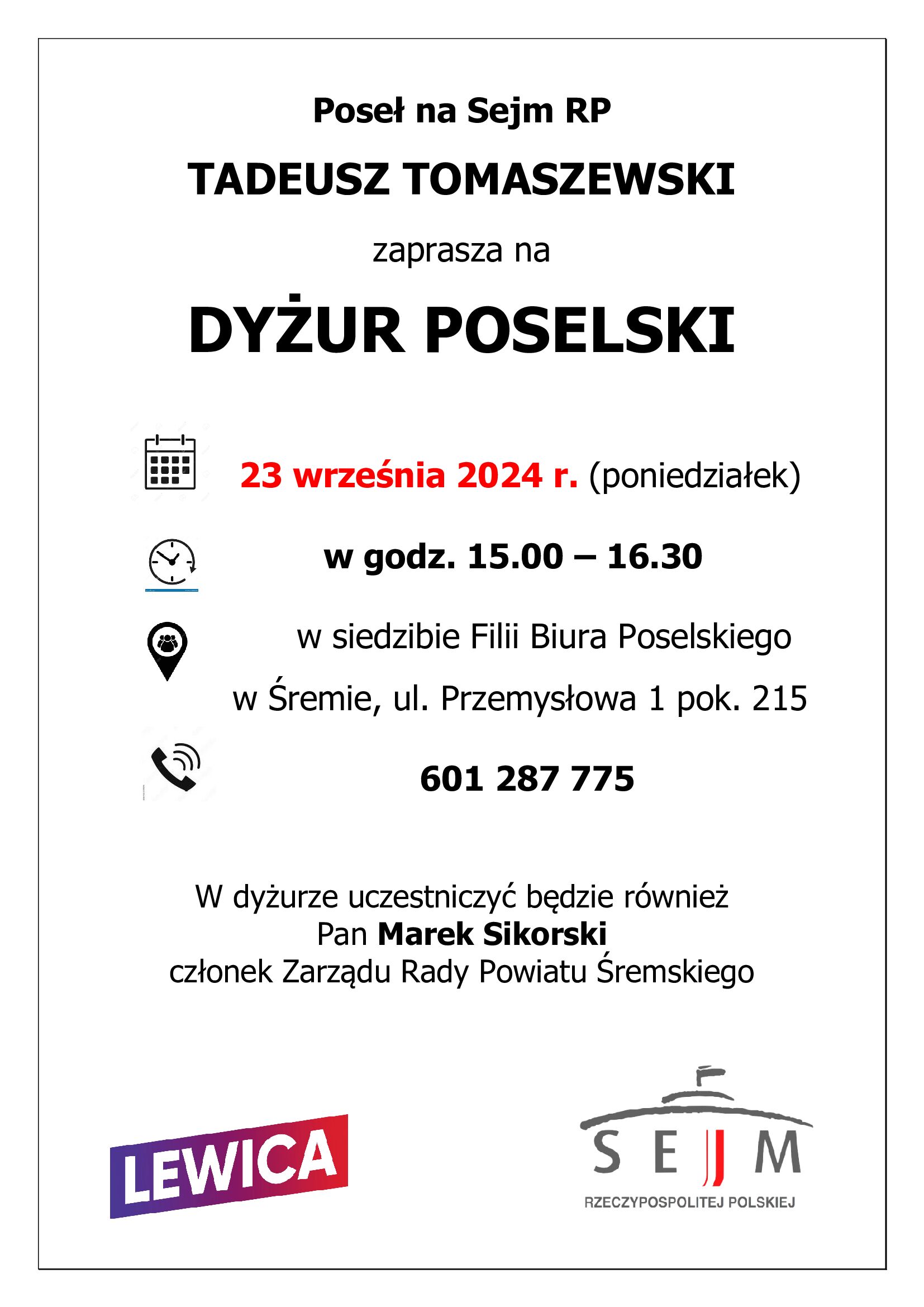 informacja dyżur poselski 23.09