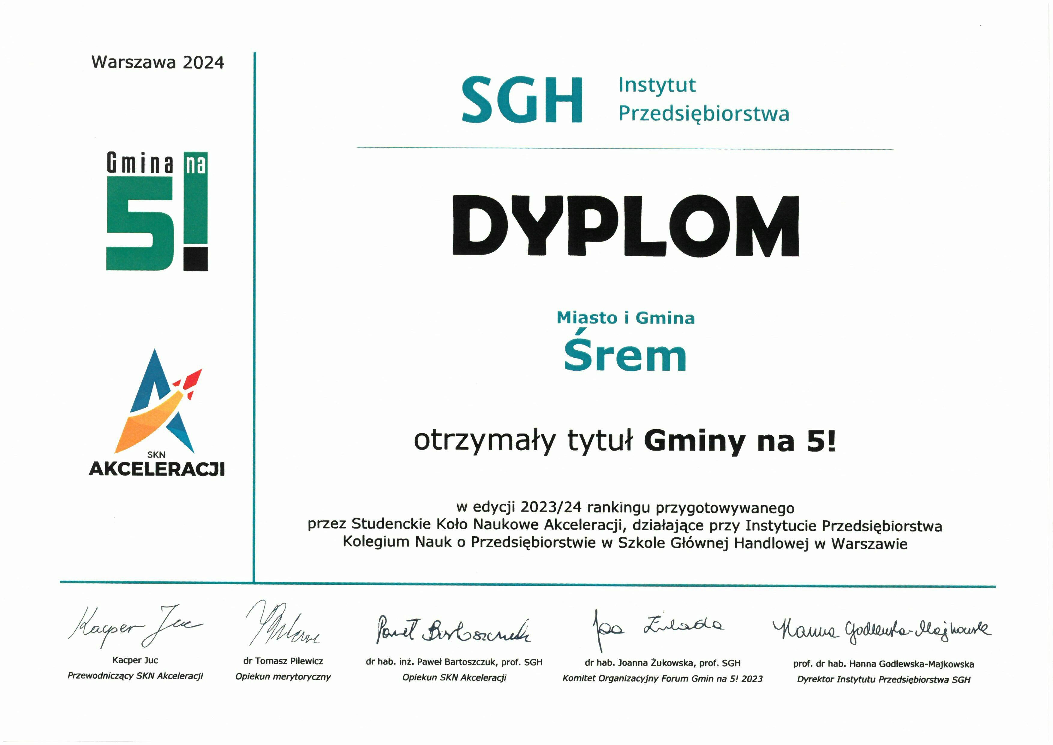 dyplom gminy na&nbsp;5