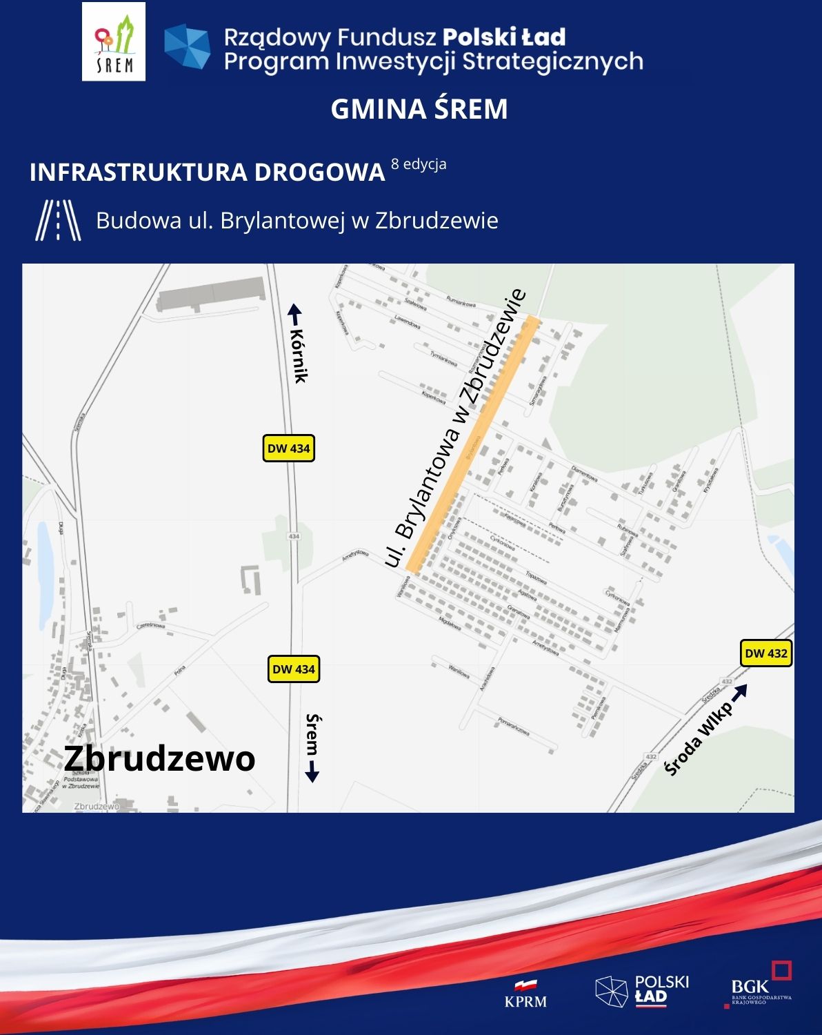 Mapa przedstawiająca ulicę Brylantową w&nbsp;Zbrudzewie