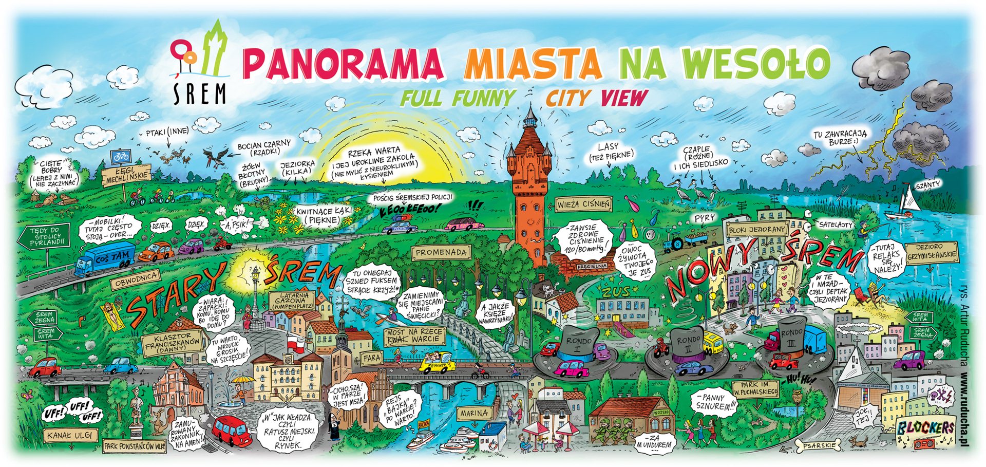 Panorama miasta na wesoło - rysunek komiksowy
